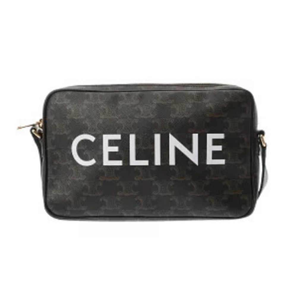 Celine Messenger Bag Black Triomphe Canvas Calfskin Shoulder